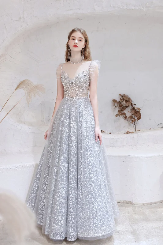 Deal Alert A Line Jewel Neck Floor Length Sleeveless Zipper Corset Prom Dresses outfit