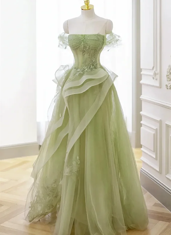Big Savings Cute Light Green A-line Beaded Tulle Party Dress, Light Green Long Prom Dress Big Savings Cute Light Green A-line Beaded Tulle Party Dress, Light Green Long Prom Dress