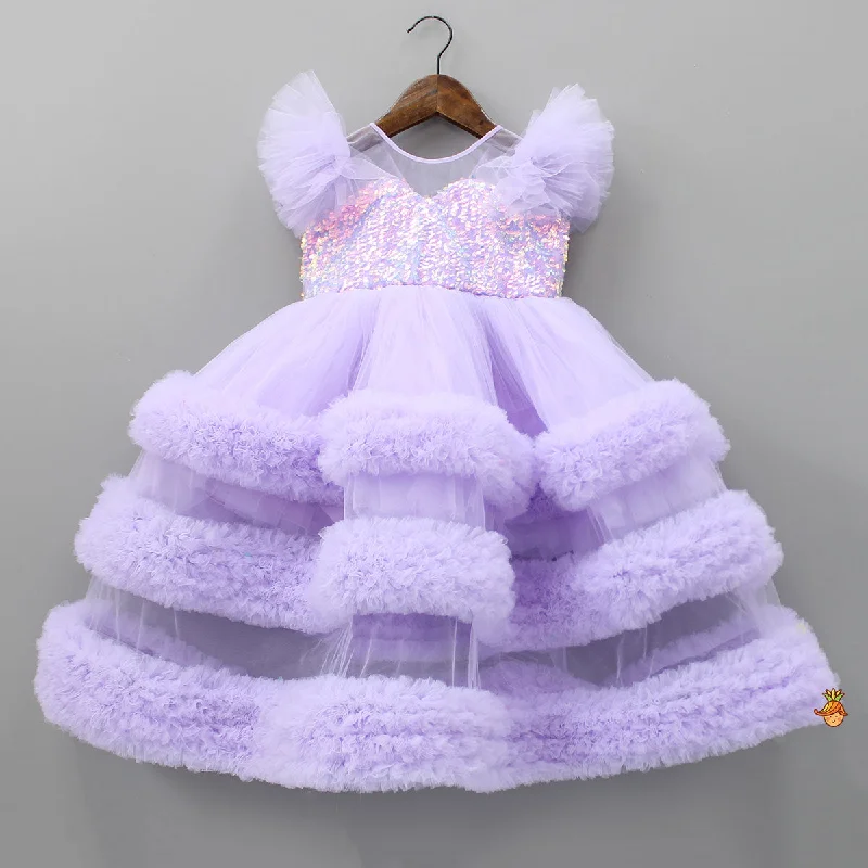 Weekend Deal Sequins Embellished Yoke Frilled Net Gown