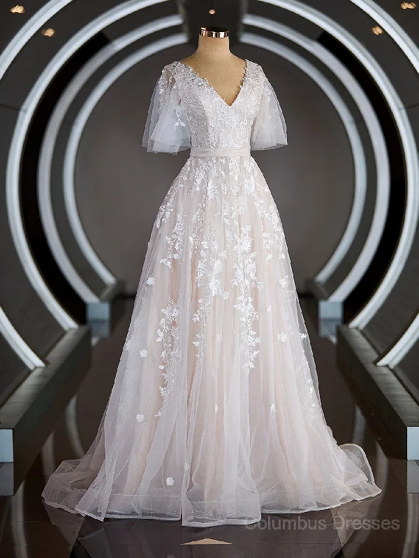 Epic Deals A-Line/Princess V-neck Court Train Tulle Wedding Dresses with Appliques Lace Epic Deals A-Line/Princess V-neck Court Train Tulle Wedding Dresses with Appliques Lace
