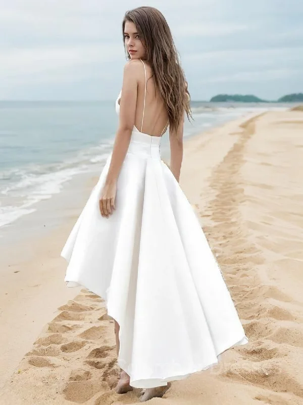 Buy More, Save More A-Line/Princess V-neck Asymmetrical Satin Wedding Dresses