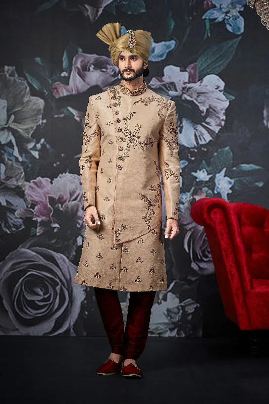 Super Savings Imposing Dark Cream Indian Wedding Sherwani For Men - WS135022SNT