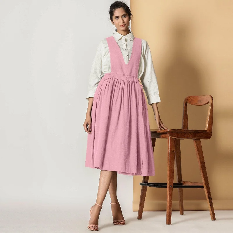 Online Only Powder Pink Cotton Flax Pinafore Midi Wrap Dress