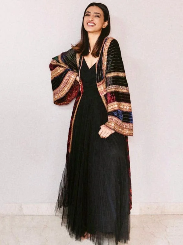 Early Access RI Ritu Kumar Burgundy & Black Dress with Embroidered Jacket