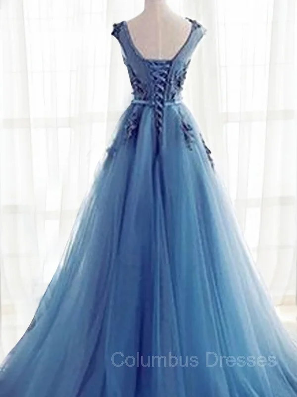 Limited Availability Ball Gown Jewel Sweep Train Tulle Evening Dresses With Appliques Lace Limited Availability Ball Gown Jewel Sweep Train Tulle Evening Dresses With Appliques Lace
