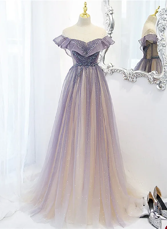 Super Deal Purple Gradient A-line Beaded Tulle Long Prom Dress, Floor Length Purple Evening Dress Super Deal Purple Gradient A-line Beaded Tulle Long Prom Dress, Floor Length Purple Evening Dress