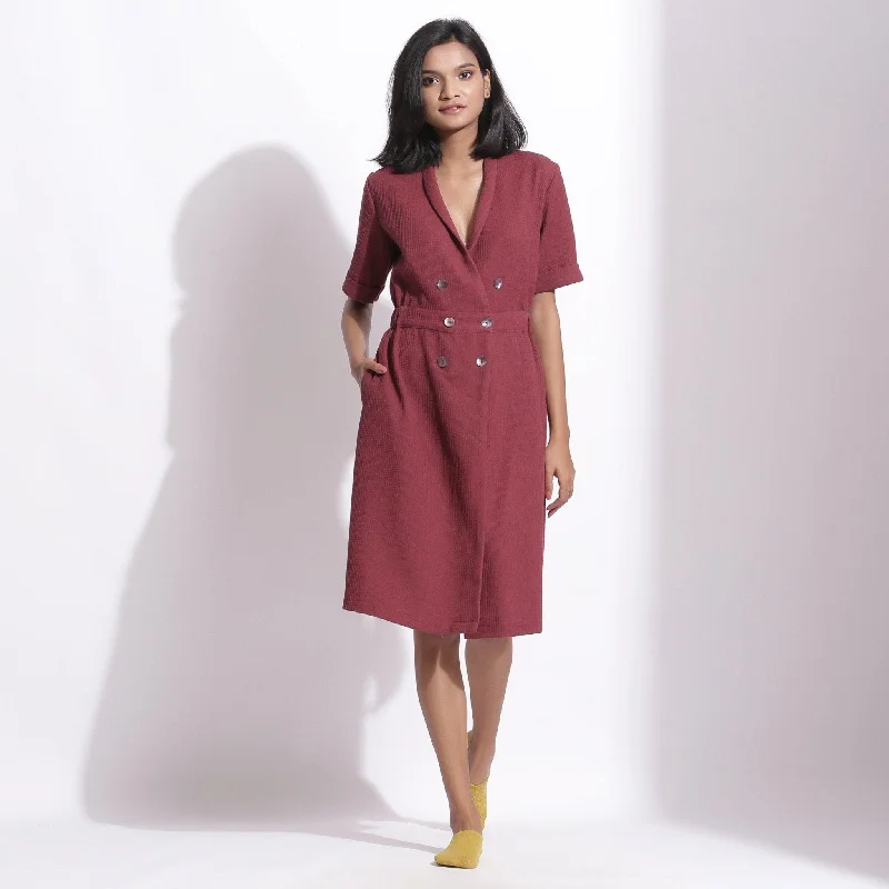 Huge Discounts Barn Red Warm Cotton Waffle Knee Length Coat Dress
