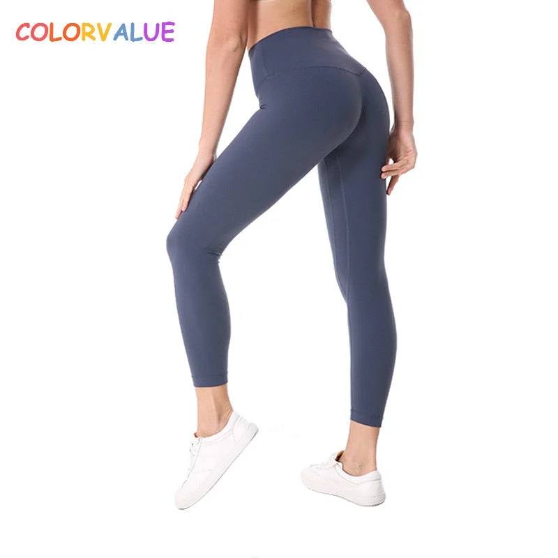 Colorvalue Plus Size Hip-Up Sport Fitness Pants Women Solid High Waisted Gym Running Tights Stretchy Nylon+Spandex Yoga Pants