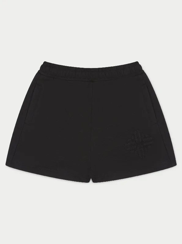 EMBLEM APPLIQUE JERSEY SHORTS - BLACK