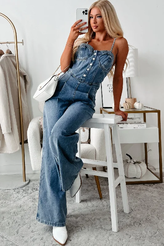 Final Clearance Limited time offer clothingSavvy Style Denim Sweetheart Jumpsuit (Medium Wash)