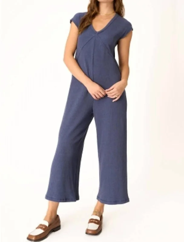 See Me Seamed Pointelle Jumpsuit In Navy Bliss